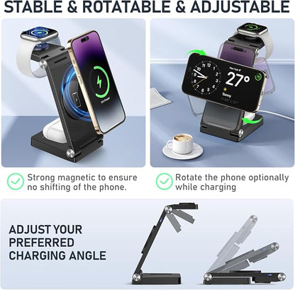 Magnetic Wireless Charger Stand, 3 in 1 Foldable Wireless Charging Station - Image 4