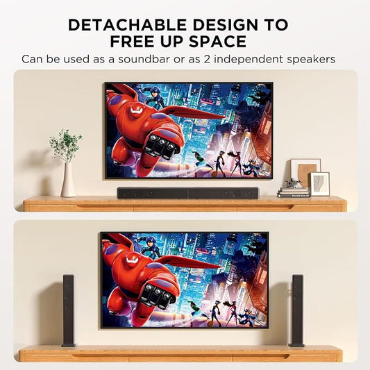 2.2ch 100W Sound Bar for Smart TV, 2-in-1 Detachable Bluetooth 5.3 Speaker - Image 2
