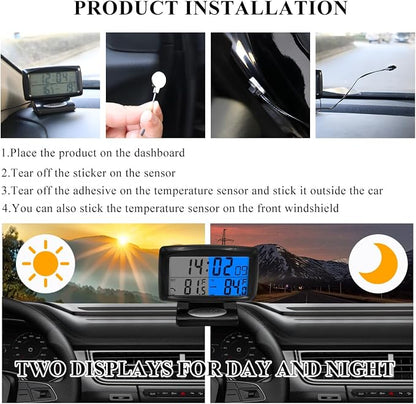 Car Digital Thermometer Clock, 2 in 1 Easy to Read Car Indoor Outdoor - Image 3