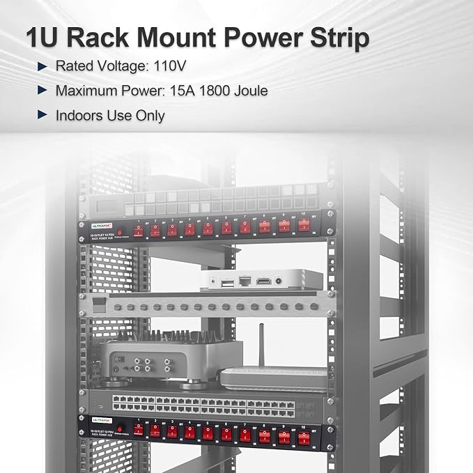 10-Outlet 1U Horizontal PDU Rack Mount Power Strip - Image 3