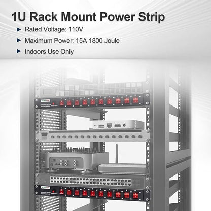 10-Outlet 1U Horizontal PDU Rack Mount Power Strip - Image 3