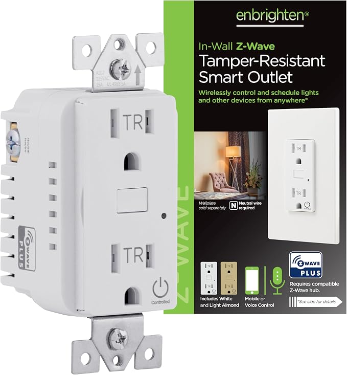 Enbrighten Z-Wave Plus Smart Receptacle, Works by Enbrighten