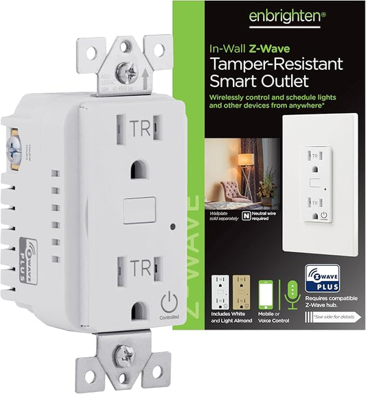 Enbrighten Z-Wave Plus in-Wall Smart Tamper-Reistant Outlet, Works by Enbrighten