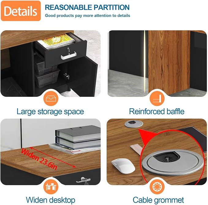 Reception Desk with Counter Modern Checkout Counter with Lockable Drawer - Image 5