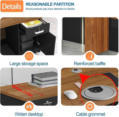 Reception Desk with Counter Modern Checkout Counter with Lockable Drawer - Image 5
