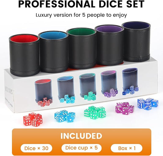 5 Pack PU Leather Dice Cups Velvet Felt-Lined Shaker Cups - Image 2
