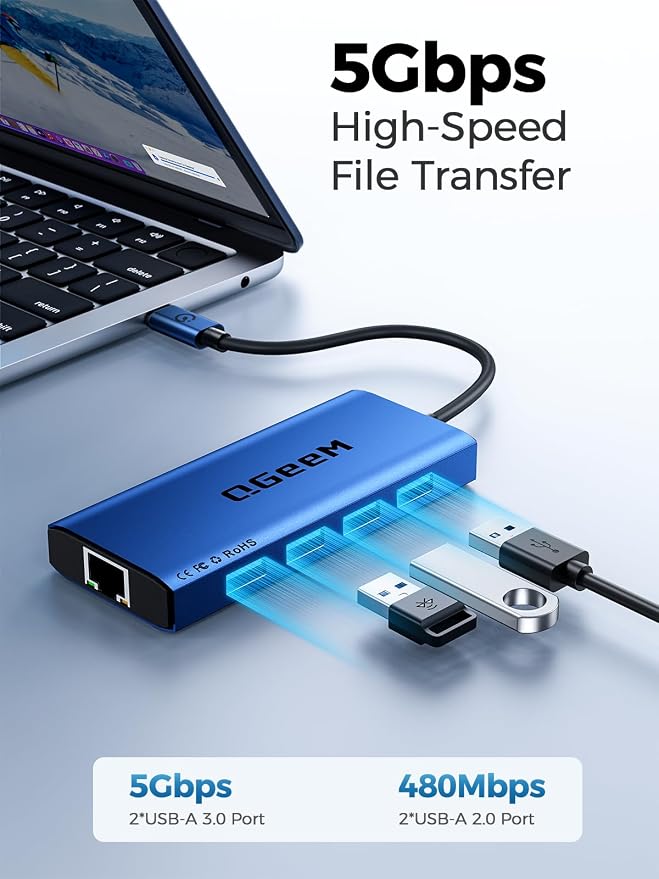 QGeeM USB C Hub Ethernet, 9 in 1 USB Type C Hub HDMI Multi-Port Converter - Image 4