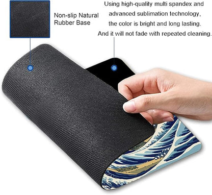 Mouse Pad, Japanese Sea Wave Design Mouse Pad, Washable Square Cloth Mousepad - Image 2