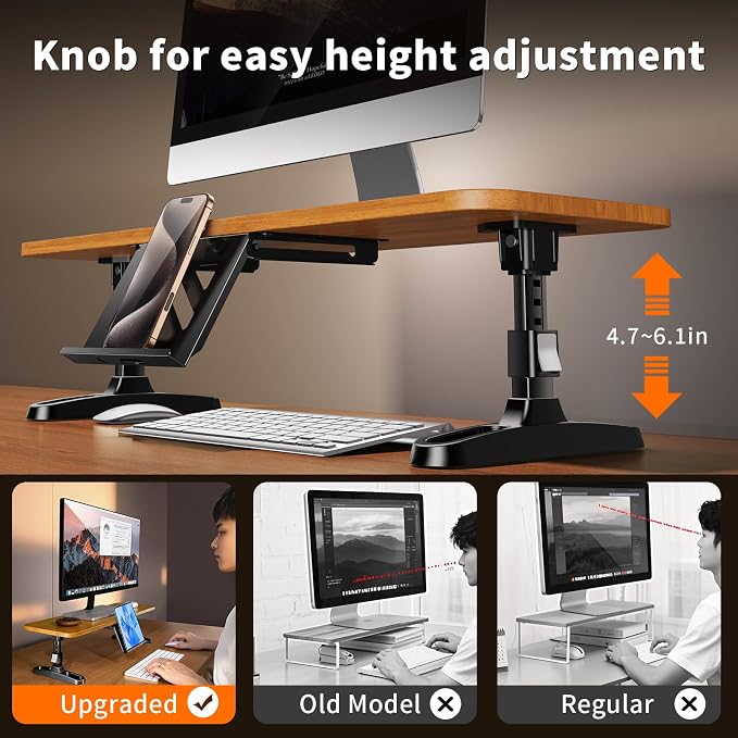 Wooden Monitor Stand Riser for Desk, Adjustable Height Monitor Shelf Riser - Image 3