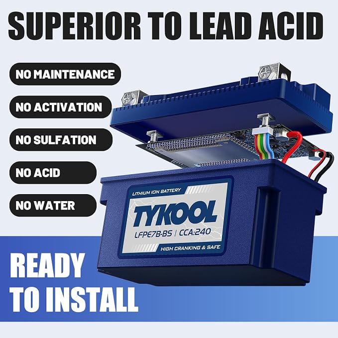 YT7B-BS 12V 4Ah 240CCA LiFePO4 Motorcycle Battery, Built in BMS, - Image 4