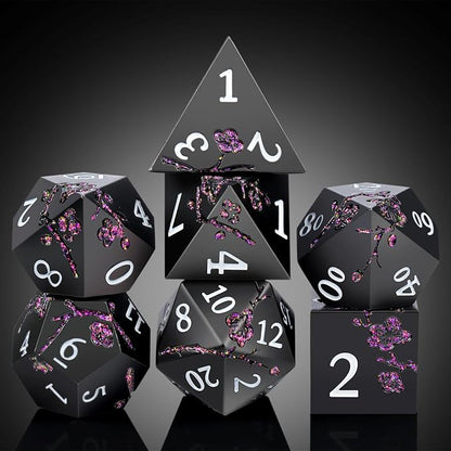 Glitter Purple Metal D&D Dice, DNDND 7 PCS Flower Metallic DND Dice Set - Image 6