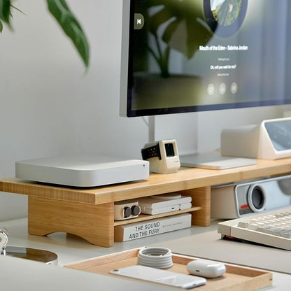 Bamboo Dual Monitor Stand Riser Natural, 2-Tier Desk Monitor Riser - Image 4