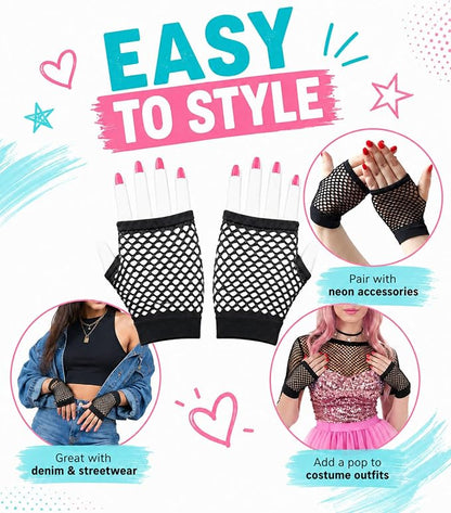 Seeksmile Women's Girls 80's Theme Party Emo Fingerless Arm Fishnet Gloves - Image 6