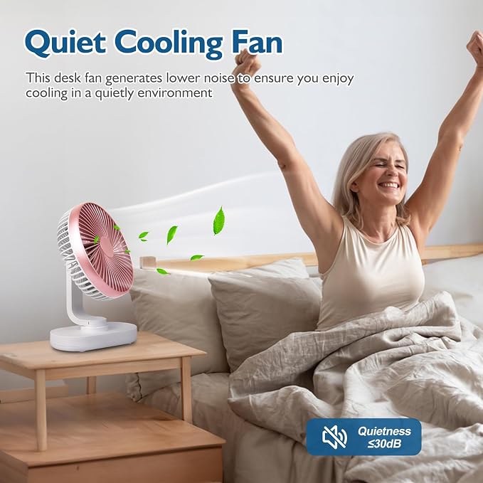 CONBOLA Small Desk Fan for Bedroom, 4000mAh Battery Powered Rechargeable Fan - Image 4