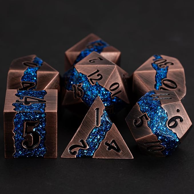 Metal DND Polyhedral Dice, Large Stripe Glitter Metallic Dice Set, Antique - Image 5