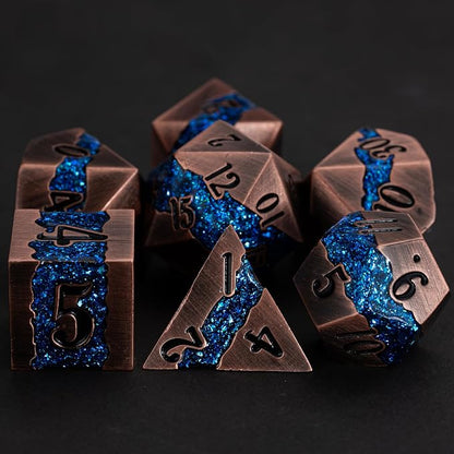 Metal DND Polyhedral Dice, Large Stripe Glitter Metallic Dice Set, Antique - Image 5