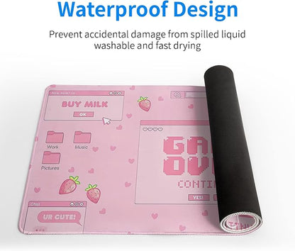 Pink Gaming Mouse Pad 31.5x11.8 Inch Pastel Game Over Large Mousepad Kawaii - Image 3