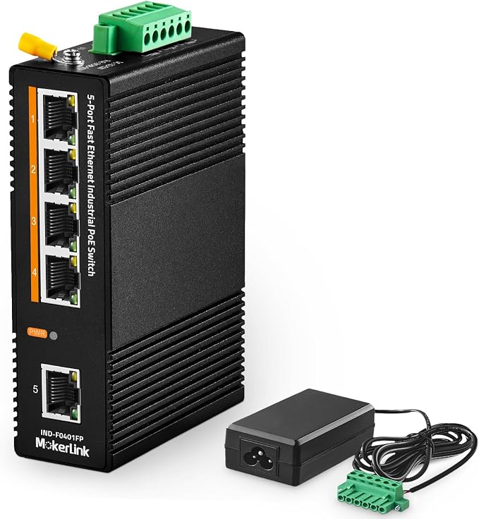 MokerLink 5 Port PoE Industrial DIN-Rail Network Switch, 60W IEEE802.3af/at PoE by MokerLink