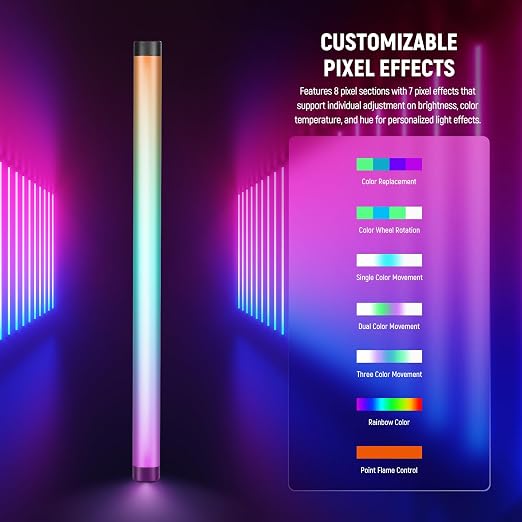 NEEWER TL60 RGB Tube Light, 20W Full Color RGBWW LED Video Lighting Wand Stick - Image 2