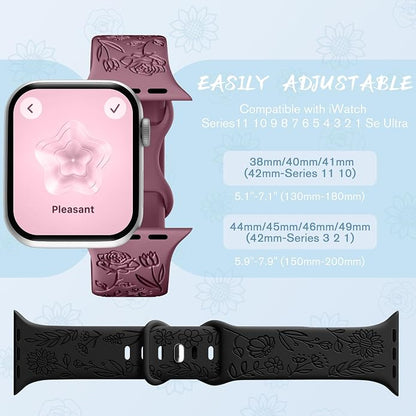 SNBLK 6 Pack Floral Engraved Bands Compatible - Image 8