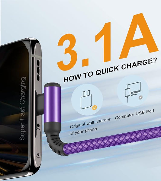 sweguard USB C Cable Right Angle, USB Type C iPhone 16 Charger Cable Nylon - Image 2