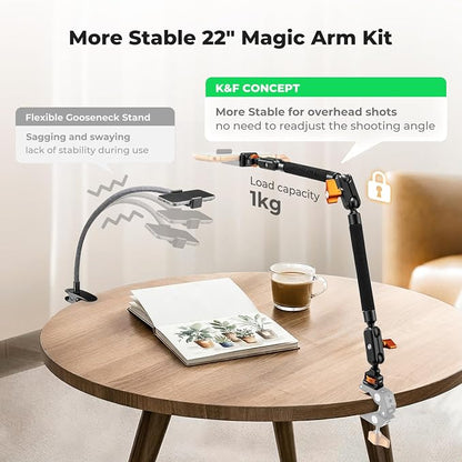 K&F CONCEPT 22" Magic Arm, Overhead Desk Camera Arm Mount, Long Articulating - Image 3