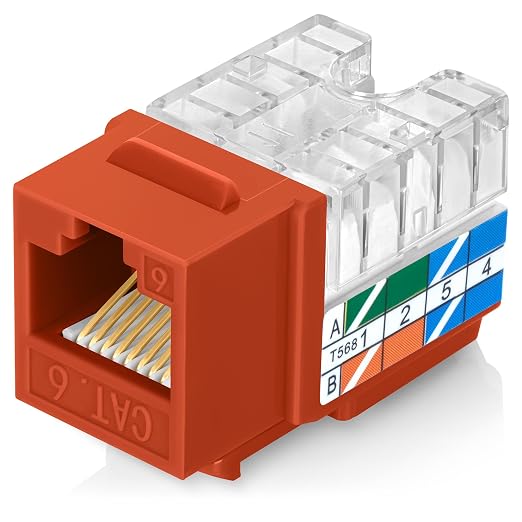 Everest 90° Angled RJ45 Cat6 Keystone Jacks 100-Pack in Orange by EverestMediaSolutions