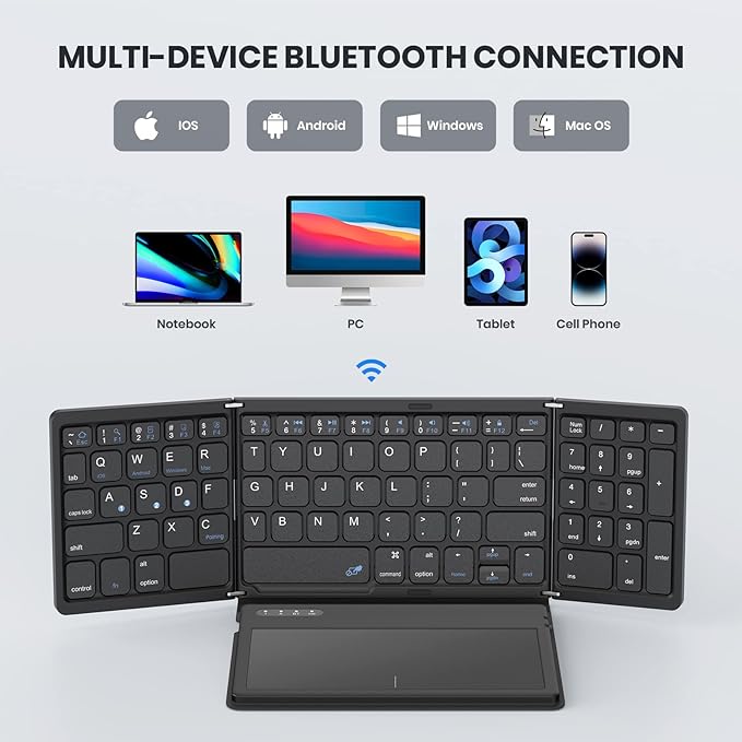 Foldable Bluetooth Keyboard, Portable Full Size Folding Keyboard - Image 4