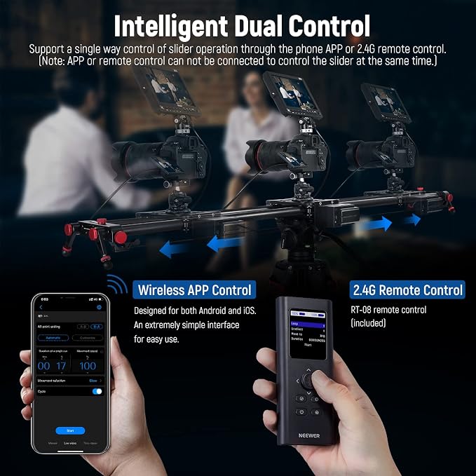 NEEWER 47.2”/120cm Motorized Camera Slider, App Wireless Control Carbon Fiber - Image 2