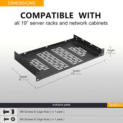 RIVECO 2 PCS 8” Rack Shelves for 19 inches Network Rack & Cabinets, 1U Rack - Image 5