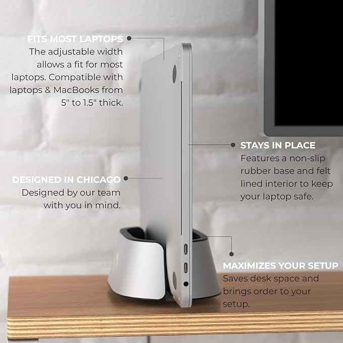 HumanCentric Vertical Laptop Stand in Silver Aluminum, Upright Adjustable - Image 3