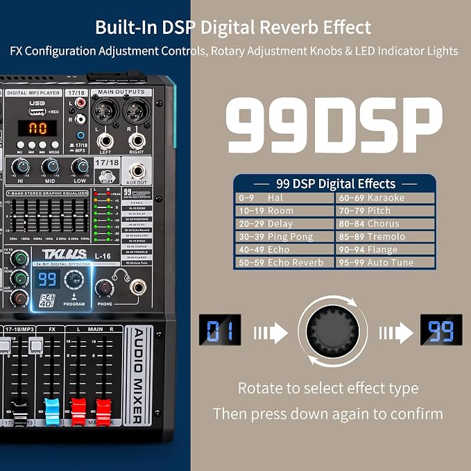 Audio Mixer, TKLBLS Professional 16 Channel DJ Mixer Board - Image 5