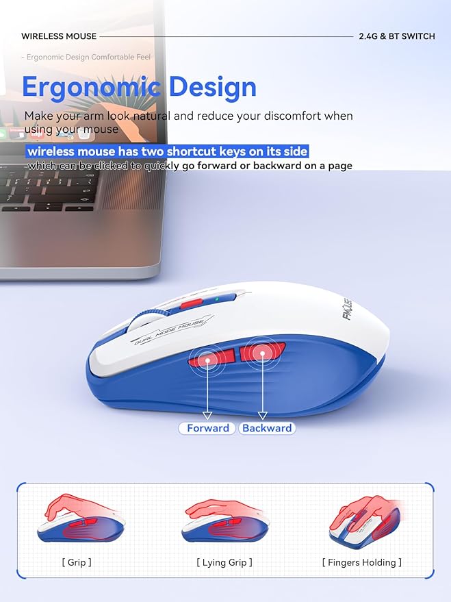 Wireless Mouse with Forward/Backward Side Keys, Silent Click, Ergonomic - Image 4