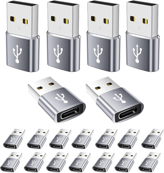 USB to USB C Adapter 20 Pack, USB A to USB C Adapter, C Female to A Male by AiNEERich