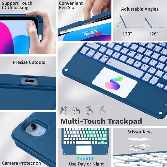 MoKo Touch Keyboard Case for iPad 11th Generation 11 inch 2025, iPad 10th - Image 3