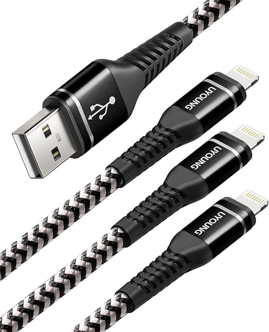 10 FT iPhone Charger Cable 3Pack Long Durable Nylon Braided USB Lightning Fast by UYOUNG