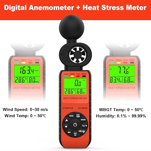 BTMETER BT-881W Heat Stress Meter Anemometer, Digital Indoor/Outdoor WBGT Meter - Image 3