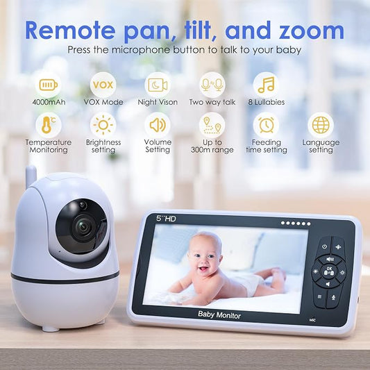 Baby Monitor with Camera and Audio, 4000mAh Long Battery Life, Pan-Tilt-Zoom - Image 2
