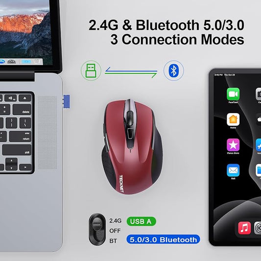 TECKNET Wireless Mouse Rechargeable 4800 DPI Silent USB A & Bluetooth Mouse 6 - Image 2