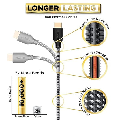 PowerBear 4K HDMI Cable 3 ft | High Speed Hdmi Cables, Braided Nylon & Gold - Image 3