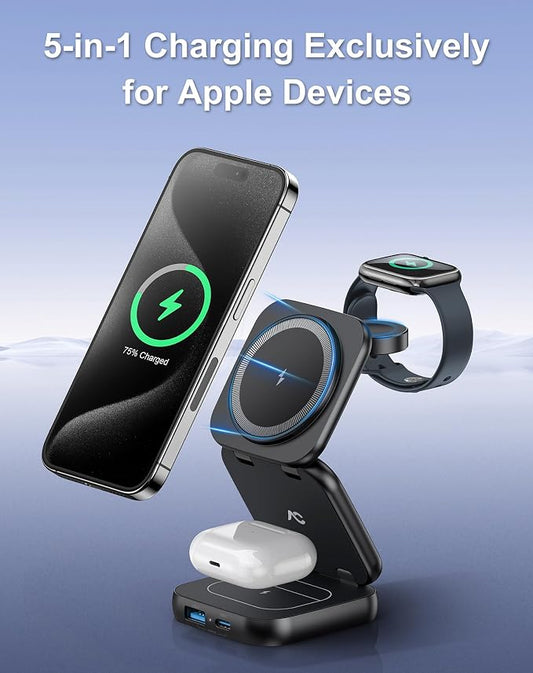 5-in-1 Wireless Charger for MagSafe, AC ISLAND Portable Travel Charging Station - Image 2