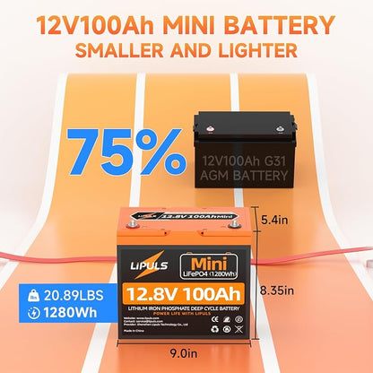 12V100Ah Mini LiFePO4 Lithium Battery, 100Ah Lithium Deep Cycle Battery - Image 2