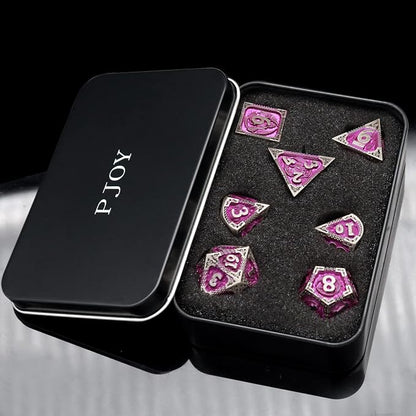 PJOY Metal DND Dice Set with Dice Case Antique Silver Purple Dragon D&D - Image 4