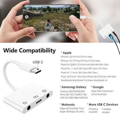3-in-1 Aux to USB C Headphone Splitter USB-C to Dual 3.5mm Audio Adapter Dual - Image 6