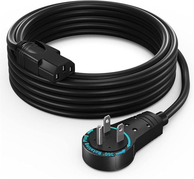 Maximm Monitor Computer Power Cord 10 Ft Flat Plug 360° Rotating PC Cable 3 by MaximmCable