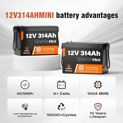 12V 314Ah LiFePO4 Lithium Mini Battery, Max. 4019Wh Energy, 15000+ Deep Cycles - Image 3