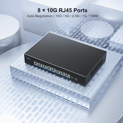 8-Port 10Gb RJ45 Ethernet Switch Unmanaged, VunLink 10GBase-T Multi-Gig Network - Image 6