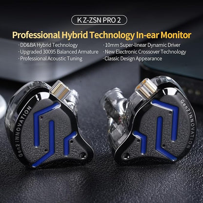 KZ ZSN Pro 2 in-Ear Monitors Headphones Metal Earphones 1BA+1DD Hybrid - Image 2