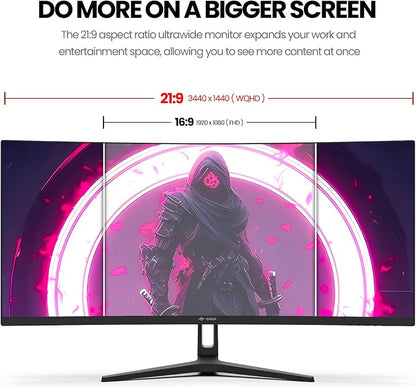CRUA 34 Inch Curved Gaming Monitor, 21:9 WQHD 3440x1440 165Hz/144Hz 1500R - Image 3