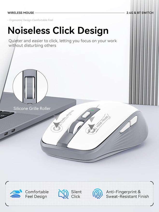 Wireless Mouse with Forward/Backward Side Keys, Silent Click, Ergonomic - Image 4